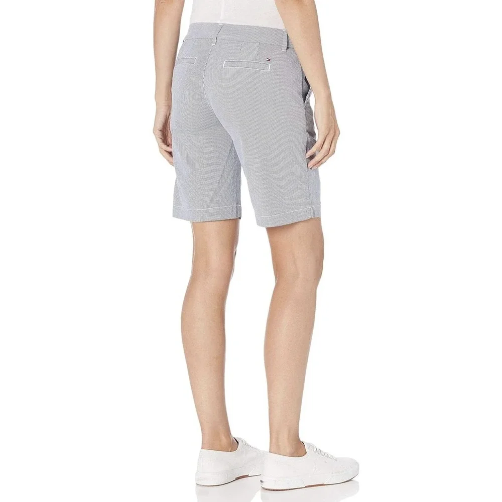 Tommy Hilfiger Hollywood Shorts Womens 14 Blue‎ White Seersucker Stripe 9 Inseam